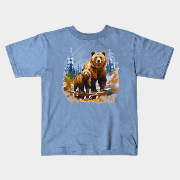 Mama Bear and Her Cub, Unbreakable Connection Kids T-Shirt by Nebula Nexus
